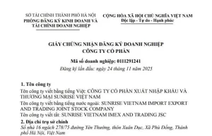 thanh-lap-cong-ty-co-phan-xuat-nhap-khau-va-thuong-mai-sunrise-viet-nam